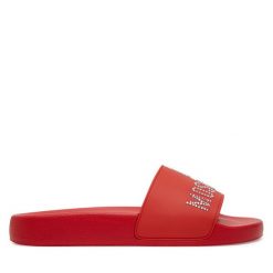 Klapki LOVE MOSCHINO. Czerwone klapki damskie Love Moschino, bez wzorów, bez obcasa. Za 419.99 zł.