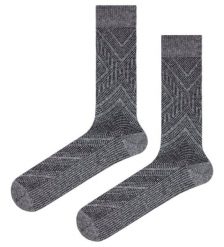 Ciepłe Wełniane Skarpetki Zimowe - Popielate, Wzór Geometryczny. Szare skarpetki męskie His Story, bez wzorów, z elastanu. Za 39.99 zł.