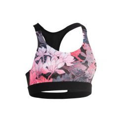 Stanik fitness kardio 500 z nadrukiem (kwiaty). Czarne biustonosze sportowe damskie DOMYOS, bez wzorów, z elastanu. Za 49.99 zł.