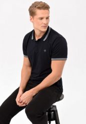 Koszulka polo O-HARPER. Niebieskie koszulki polo męskie Volcano, m, bez wzorów, z bawełny, bez ramiączek. Za 99.99 zł.
