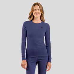 Bielizna termoaktywna z długim rękawem Odlo BL TOP crew neck l/s ACTIVE WARM. Niebieskia bielizna termoaktywna damska Odlo, l, bez wzorów, z materiału. Za 259.99 zł.