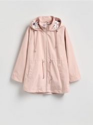 Kurtka parka z kapturem - brudny róż. Czerwone kurtki damskie Reserved, l, bez wzorów, z tkaniny. Za 179.99 zł.