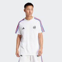 Koszulka France Essentials 3-Stripes. Białe t-shirty sportowe męskie Adidas, s, z bawełny, bez ramiączek, do piłki nożnej. Za 159.00 zł.