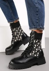 Czarne Botki Workery z Elastyczną Cholewką Sznurowane Eideia. Czarne botki damskie Renee, z dzianiny, eleganckie, bez obcasa, na obcasie, bez zapięcia. Za 54.99 zł.