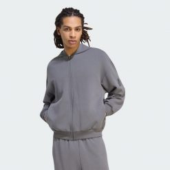 BLUZA Z KAPTUREM SOFT LUX FULL-ZIP. Szare bluzy z kapturem męskie Adidas, s, z bawełny. Za 369.00 zł.
