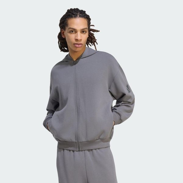 BLUZA Z KAPTUREM SOFT LUX FULL-ZIP. Szare bluzy z kapturem męskie Adidas, s, z bawełny. Za 369.00 zł.