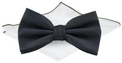 Męska Mucha w Komplecie z Poszetką - Chattier - Granatowa, Faktura Tkaniny. Niebieskie krawaty i muchy męskie Chattier, bez wzorów, z tkaniny, eleganckie. Za 65.00 zł.