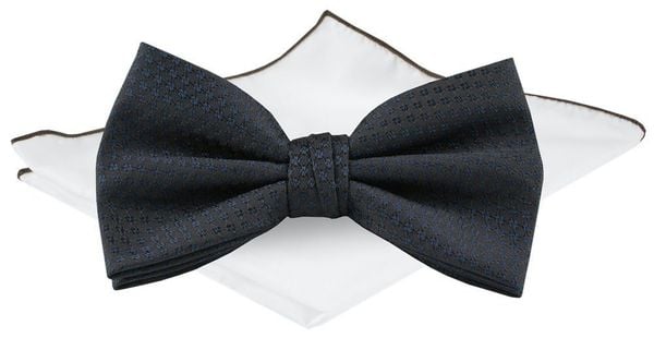 Męska Mucha w Komplecie z Poszetką - Chattier - Granatowa, Faktura Tkaniny. Niebieskie krawaty i muchy męskie Chattier, bez wzorów, z tkaniny, eleganckie. Za 65.00 zł.