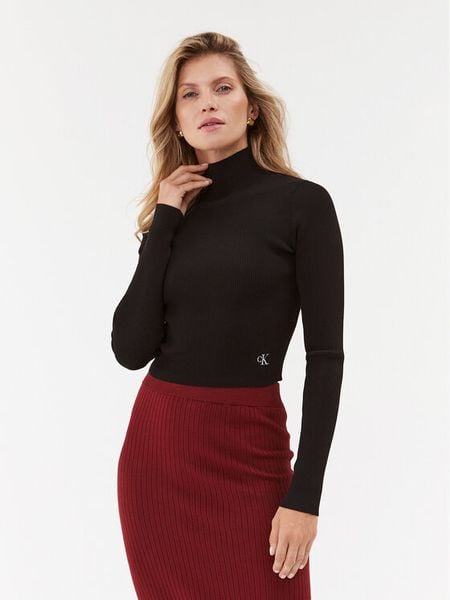 Calvin Klein Jeans Golf J20J222722 Czarny Slim Fit. Czarne golfy damskie Calvin Klein Jeans, xl, bez wzorów, z jeansu, bez ramiączek. Za 239.99 zł.