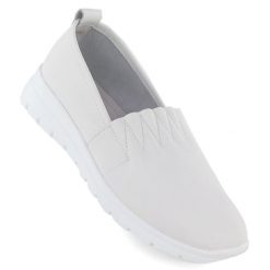 Skórzane półbuty damskie wsuwane białe N.A.W. JHY061. Białe półbuty damskie marka niezdefiniowana, bez wzorów, ze skóry, bez obcasa. Za 119.99 zł.