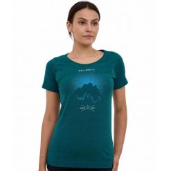 Koszulka damska z krótkim rękawem wełniana Brubeck OUTDOOR WOOL PRO. Zielone t-shirty damskie Brubeck, bez wzorów, z poliamidu, bez kołnierzyka. Za 279.99 zł.