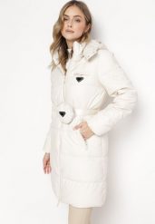 Jasnobeżowa Kurtka z Odpinanym Kapturem i Paskiem z Saszetką Naxia. Brązowe kurtki damskie Born2be, l, bez wzorów. Za 184.99 zł.