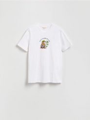 T-shirt regular z nadrukiem - biały. Białe t-shirty męskie Reserved, l, bez wzorów, z bawełny, bez kołnierzyka. Za 49.99 zł.