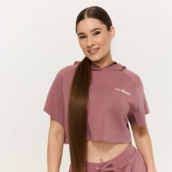 Bluza damska fitness z kapturem krótka Relay Cropped Haze. Szare bluzy sportowe damskie GYMBEAM, m, z bawełny. Za 125.90 zł.
