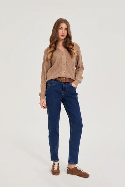 Jeansy z paskiem granatowe. Jeansy damskie MOODO. Za 149.99 zł.