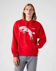 WRANGLER 75TH ANNI HOODIE MĘSKA BLUZA LOGO NADRUK CHINESE RED W645HTXCJ 112146185. Czerwone bluzy z kapturem męskie Wrangler, m. Za 159.99 zł.