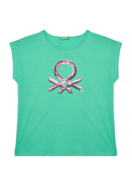 United Colors Of Benetton T-Shirt 3I1XC10P1 Zielony Regular Fit. Zielone koszulki dziewczęce United Colors Of Benetton, bez wzorów, z bawełny, bez ramiączek. Za 39.99 zł.