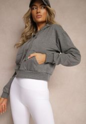 Ciemnoszara Bluza z Kapturem i Bawełną Ozdobiona Ściągaczami Evianae. Szare bluzy z kapturem damskie Renee, l, z bawełny. Za 29.99 zł.