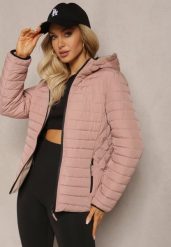 Jasnoróżowa Pikowana Kurtka Dwustronna z Nieodpinanym Kapturem Vafra. Czerwone kurtki damskie Renee, m, bez wzorów. Za 159.99 zł.