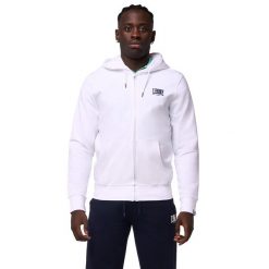 Bluza z bawełna z kaptur na siłownia na czas wolny. Białe bluzy sportowe męskie LEONE 1947 APPAREL, bez wzorów, z bawełny, sportowe, bez kołnierzyka, bez ramiączek. W wyprzedaży za 124.24 zł.