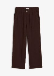 Spodnie culotte z bawełnianego muślinu. Brązowe spodnie materiałowe damskie bonprix, bez wzorów, z bawełny. Za 109.99 zł.