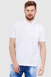 ARMANI EXCHANGE Biała koszulka polo z nadrukiem. Białe koszulki polo męskie Armani Exchange, l, bez wzorów, z bawełny, bez ramiączek. W wyprzedaży za 259.99 zł.