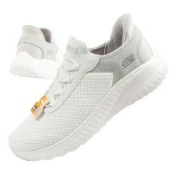 Buty Skechers Bobs Squad Slip-INS 118303/OFWT białe. Białe buty sportowe na co dzień męskie z materiału, bez zapięcia. Za 553.48 zł.