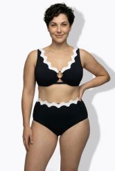 Damskie Bikini falisty brzeg miękkie miseczki regulowane ramiączka. Czarne bikini damskie Ulla Popken, bez wzorów, plus size. Za 191.99 zł.