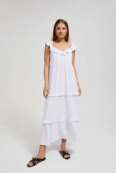 Sukienka maxi biała. Białe sukienki damskie MOODO, l, bez wzorów, z poliesteru, bez kołnierzyka, bez ramiączek, maxi. W wyprzedaży za 39.99 zł.