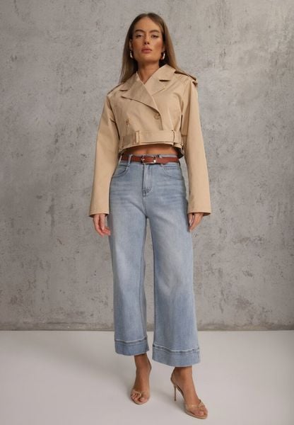 Niebieskie Szerokie Jeansy z Bawełną High Waist Ozdobione Przeszyciami Timolis. Niebieskie jeansy damskie Renee, z podwyższonym stanem. Za 119.99 zł.