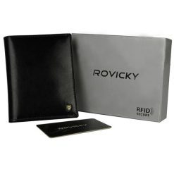 Portfel męski Rovicky N03-RVT czarny. Czarne portfele męskie ROVICKY, bez wzorów, ze skóry. Za 46.00 zł.