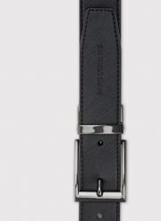 PAKO LORENTE - Dwustronny skórzany pasek męski. Czarne paski męskie Pako Lorente, bez wzorów, ze skóry. Za 139.99 zł.