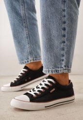 Czarne Klasyczne Trampki do Kostki z Lamówką przy Podeszwie Kasiope. Czarne trampki i tenisówki damskie Born2be, bez wzorów, z jeansu. Za 59.99 zł.