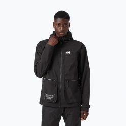 Kurtka przeciwdeszczowa męska Helly Hansen Move Hooded Rain. Czarne kurtki męskie Helly Hansen, m, bez wzorów, sportowe, bez kaptura. Za 848.50 zł.