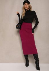 Ciemnoróżowa Spódnica z Wiskozą High Waist o Dopasowanym Kroju z Gumką w Talii Niarosae. Czerwone spódniczki damskie Renee, m, bez wzorów, z wiskozy, biznesowe, z podwyższonym stanem, midi, dopasowane. Za 129.99 zł.