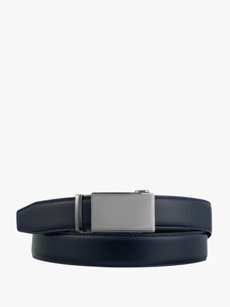 Granatowy pasek ze skóry licowej. Niebieskie paski męskie Ryłko, bez wzorów, ze skóry, eleganckie. Za 129.99 zł.