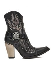 NEW ROCK Kowbojki M-7919-S1 Czarny. Czarne botki damskie NEW ROCK, ze skóry, rockowe, bez obcasa, na słupku, bez zapięcia. Za 1,289.00 zł.