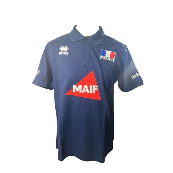 Koszulka polo z długim rękawem France Evo 2024/25. Niebieskie koszulki polo męskie ERREA, l, bez wzorów, z bawełny, bez ramiączek. Za 167.00 zł.