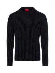 HUGO sweter z dzianiny Mężczyźni Bawełna czarny, S. Czarne swetry męskie Hugo, m, bez wzorów, z bawełny, bez kołnierzyka. Za 629.95 zł.