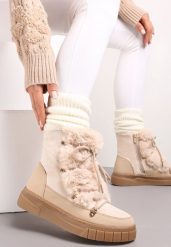 Beżowe Mocno Ocieplone Śniegowce z Futerkiem Wzdłuż Wiązania Avivina. Brązowe śniegowce damskie Renee, z jeansu. Za 129.99 zł.