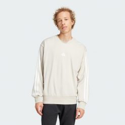 Bluza Essentials 3-Stripes French Terry. Białe bluzy bez kaptura męskie Adidas, xl, z materiału. W wyprzedaży za 135.78 zł.