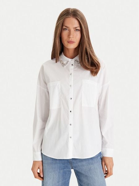 Morgan Koszula 252-CRISTO Biały Loose Fit. Białe koszule damskie Morgan, bez wzorów, z bawełny, bez kołnierzyka, bez ramiączek. Za 299.99 zł.