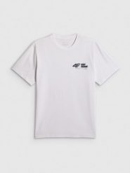 4F T-shirt regular gładki męski - biały L. Białe t-shirty męskie 4f, l, bez wzorów, z dresówki, bez kołnierzyka. Za 69.99 zł.