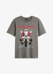 T-shirt z bożonarodzeniowym motywem, z czystej bawełny organicznej. Czarne t-shirty męskie bonprix, m, bez wzorów, z bawełny, bez kołnierzyka. Za 59.99 zł.
