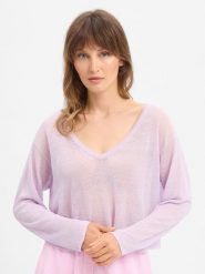 American vintage sweter z dzianiny z dodatkiem lnu - Epaky Kobiety lila, M. Swetry klasyczne damskie American vintage, m, z dzianiny, bez kołnierzyka. Za 279.95 zł.