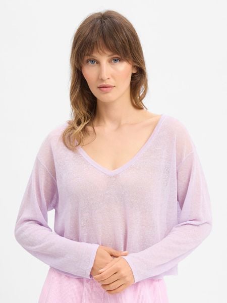 American vintage sweter z dzianiny z dodatkiem lnu - Epaky Kobiety lila, M. Swetry klasyczne damskie American vintage, m, z dzianiny, bez kołnierzyka. Za 279.95 zł.