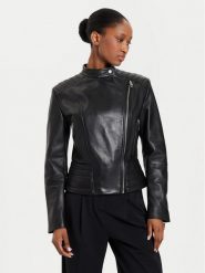 Boss Kurtka skórzana 50520779 Czarny Regular Fit. Czarne kurtki damskie Boss, bez wzorów, ze skóry, bez kaptura. W wyprzedaży za 1,479.00 zł.