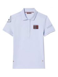 Geographical Norway Koszulka polo w kolorze błękitnym rozmiar: S. Niebieskie bluzki damskie Geographical Norway, s, bez wzorów, z bawełny, bez kołnierzyka, bez ramiączek. Za 74.81 zł.