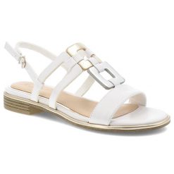 Białe Sandały Marco Tozzi Eleganckie Buty Damskie. Białe sandały damskie Marco Tozzi, z aplikacjami, bez obcasa, na obcasie. Za 209.00 zł.