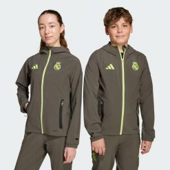 Kurtka Real Madrid Tiro 25 Competition Vis Tech Travel Jacket. Szare kurtki damskie Adidas, bez wzorów, z dresówki, sportowe, bez kaptura. Za 349.00 zł.